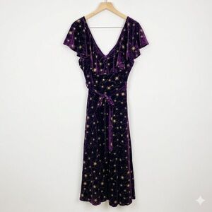NWT Whimsigoth Celestial Velvet Starry Night Maxi Dress Gold Foil Moon 0XL